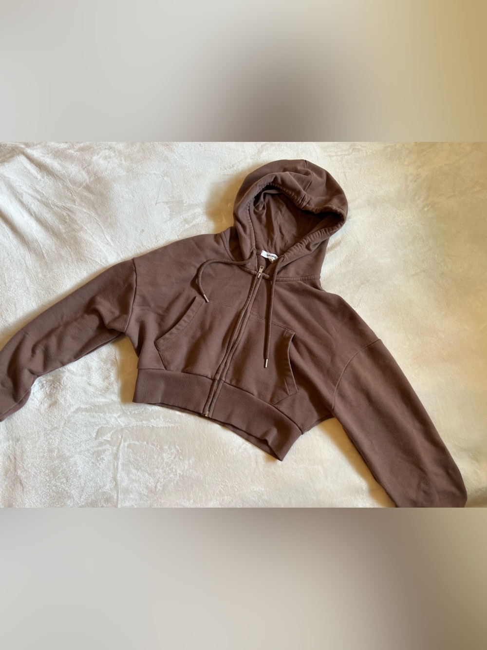 Garage Cropped Brown Zip-Up Hoodie